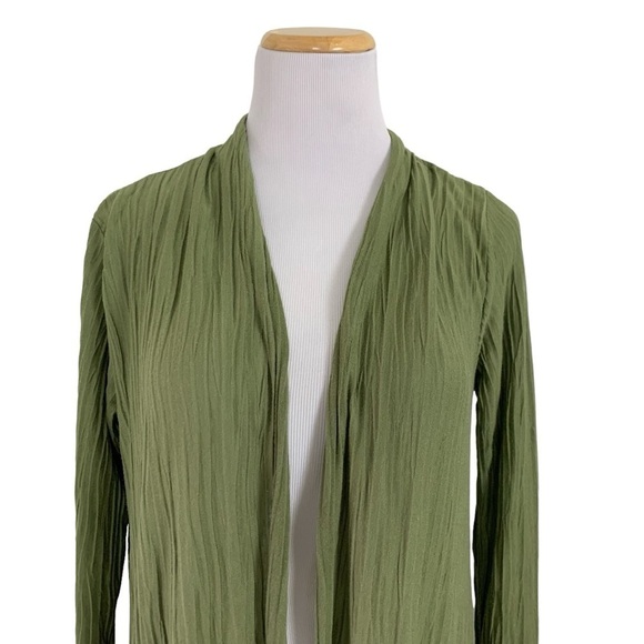 Stateside Knit Plisse Cardigan Duster Open Front Pockets Green Size M - Picture 5 of 15